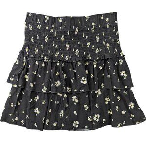 Blue Rain Francescas Boho Mini Skirt Womens Small Black Tiered Smocked Waist NEW